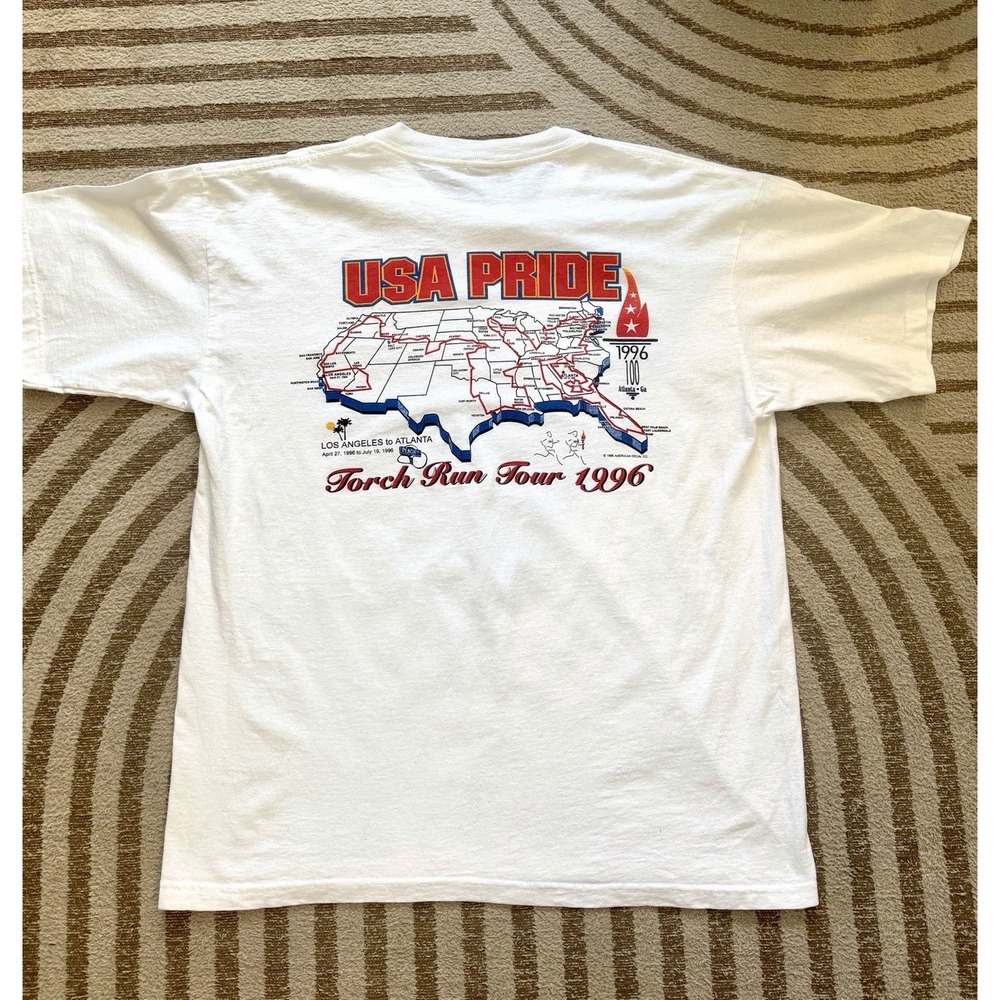 VTG 1996 Olympics TShirt XL Torch Relay Los Angeles Atlanta Double Hit USA Pride